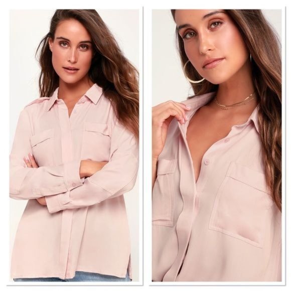 LULU’S Chic Pursuit Long Sleeve Button down Top in Light Blush Pink Size S NWT - Picture 3 of 11